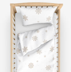 Goldea karácsonyi gyermek pamut ágyneműhuzat kiságyba - hópelyhek fehéren 100 x 135 és 40 x 60 cm