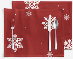 Goldea karácsonyi pamut reggeliző alátét - hópelyhek piros alapon - 2db 30 x 40 cm