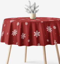 Goldea kör alakú pamut terítő - hópelyhek piros alapon Ø 160 cm