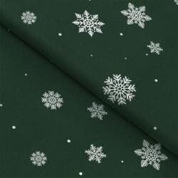 Goldea flanel szövet - hópelyhek zöld alapon 240 cm