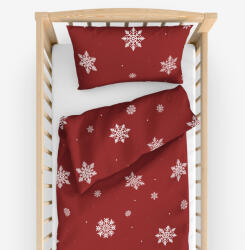 Goldea karácsonyi gyermek pamut ágyneműhuzat kiságyba - hópelyhek piros alapon 110 x 125 és 35 x 55 cm