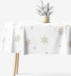 Goldea karácsonyi ovális pamut terítő - hópelyhek fehéren 120 x 160 cm