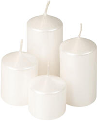 Valex Decor Lépcsős adventi henger gyertya készlet, Ø40 x 40/55/70/85mm - Metál gyöngyház fehér (CPM-01)