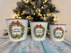  Bádog kaspó 3 részes Boldog Karácsonyt mintával