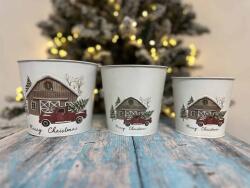 Bádog kaspó 3 részes autó fenyőfával mintával