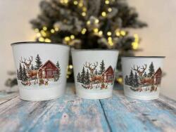  Bádog kaspó 3 részes szarvas mintával