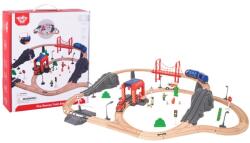 Tooky Toy Trenulet din lemn Tooky Toy, statie de pompieri/ambulanta, multicolor, 70 piese Trenulet