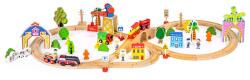 Ecotoys Set trenulet Ecotoys, lemn, baterii, 74 elemente Trenulet