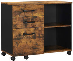 VASAGLE Irodai fiókos irattároló szekrény, gurulós, 3 fiókkal, polcokkal, rusztikus barna 80x40x66cm (OFC041B01)