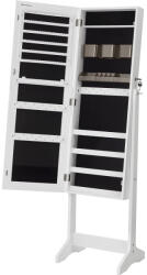 SONGMICS Álló ékszeres szekrény, tükörrel, polcokkal, zárható, fehér 152x41x36cm (JJC002W01)