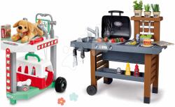 Smoby Set grătar pentru grădină și clinică veterinară Garden Kitchen Smoby cu bucătărie cu apă curentă și un cățeluș de pluș pe cărucior (SM312004-5) Bucatarie copii