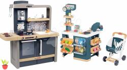 Smoby Set bucătărie electronică cu înălțime reglabilă Tefal Evolutive New Kitchen Smoby și magazin electronic Super Market cu cărucior (SM312308-12) Bucatarie copii