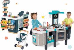 Smoby Set bucătărie electronică Tefal French Touch Bubble Smoby turcoaz cu barbotare magică și supermarket cu casă de marcat şi cântar (SM311206-6) Bucatarie copii