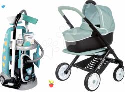 Smoby Set cărucior de curățenie cu aspirator elecronic Cleaning Trolley Vacuum Cleaner Smoby și cărucior adânc sport și pătuț combinație triplă (SM330316-5)