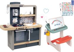 Smoby Set bucătărie electronică cu înălțime reglabilă Tefal Evolutive New Kitchen Smoby și bancă cu tablă cu două părți pentru desenat cu magneți (SM312308-18) Bucatarie copii