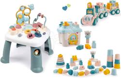 Smoby Masă didactică Activity Table și trenulețul Little Smoby cu joc de construit 4-în-1 și căsuță din cuburi (SM140303-16)
