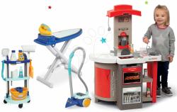 Smoby Set bucătărie electronică pliabilă Tefal Opencook Smoby roșu cu aparat de cafea și frigider și cărucior de curățenie cu aspirator și masă de călcat (SM312202-3) Bucatarie copii