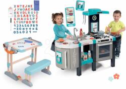 Smoby Set bucătărie electronică și bancă din lemn pentru scris și desenat Tefal French Touch Bubble Smoby cu sunete și un set de litere și numere magnetice (SM311206-43) Bucatarie copii