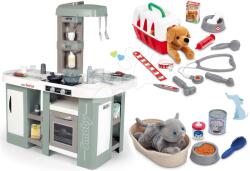 Smoby Set bucătărie electronică cu bule magice Tefal Studio Kitchen XL Bubble 360° și un pat pentru pisicuță Smoby cu clinică veterinară în cărucior (SM311053-18) Bucatarie copii