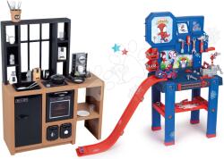 Smoby Set bucătărie modernă Loft Industrial și atelier de lucru Smoby cu tobogan și mașinuță cu s figuina Spidey (SM312600-11) Bucatarie copii