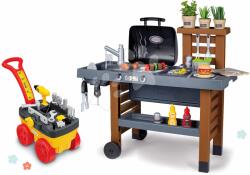 Smoby Set grătar pentru grădină și atelier de lucru cu cărucior clinică Garden Kitchen Smoby cu bucătărie cu apă curentă și unelte de lucru (SM312004-7) Bucatarie copii