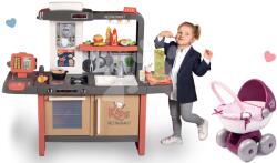 Smoby Set restaurant cu bucătărie electronică Kids Restaurant și cărucior adânc Smoby cu material textil pentru păpușă (SM312304-4) Bucatarie copii