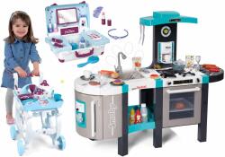 Smoby Set bucătărie electronică Tefal French Touch Bubble Smoby turcoaz cu barbotare magică și cărucior de servire cu geantă cosmetică (SM311206-17) Bucatarie copii