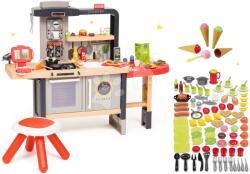 Smoby Set restaurant cu bucătărie electronică Chef Corner Restaurant Smoby și accesorii pentru gătit 100 bucăți fructe legume și alimente cu vase și înghețată (SM312303-22) Bucatarie copii