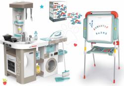 Smoby Set bucătărie electronică cu mașină de spălat și masă de călcat Tefal Cleaning Kitchen 360° Smoby și tablă pentru desenat cu litere magnetice și cifre (SM311050-30) Bucatarie copii