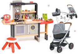 Smoby Set restaurant cu bucătărie electronică Chef Corner Restaurant Smoby și cărucior adânc și sportiv DeLuxe Maxi Cosi & Quinny Grey (SM312303-4) Bucatarie copii