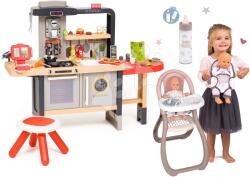 Smoby Set restaurant cu bucătărie electronică Chef Corner Restaurant Smoby cu scaun de masă și sticlă cu marsupiu bebe (SM312303-2) Bucatarie copii