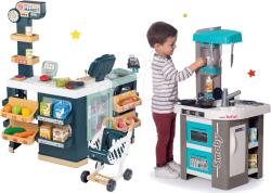 Smoby Set bucătărie de jucărie electronică Tefal Studio 360° Bubble Smoby și magazin cu diferite produse Maxi Market cu ladă frigorifică (SM311043-3) Bucatarie copii
