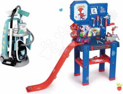 Smoby Set cărucior de curățenie cu aspirator elecronic Cleaning Trolley Vacuum Cleaner Smoby și atelier de lucru cu rampă pliabilă și mașinuță Spidey (SM330316-13)