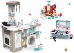 Smoby Set bucătărie electronică cu mașină de spălat și masă de călcat Tefal Cleaning Kitchen 360° Smoby și bucătar jucăuș pentru realizarea bomboanelor și valiză cosmetică 3în1 (SM311050-34) Bucatarie copii