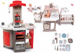 Smoby Set bucătărie electronică pliabilă Tefal Opencook Smoby roșu cu aparat de cafea și frigider și centru de bebe Baby Nurse cu 3-părți (SM312202-2) Bucatarie copii