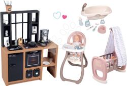 Smoby Set bucătărie modernă Loft Industrial Kitchen Smoby și leagăn pentru păpușă cu scaun de masă și cădiță (SM312600-24) Bucatarie copii