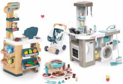 Smoby Set bucătărie electronică cu mașină de spălat și masă de călcat Tefal Cleaning Kitchen 360° Smoby și supermarket cu alimente și bucătar jucăuș pentru realizarea bomboanelor de ciocolată (SM311050-35) Bucatarie copii