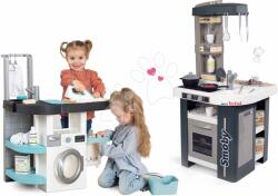 Smoby Set bucătărie și spălătorie Tefal Studio Kitchen 360° Smoby electronică cu sunete realiste și aspirator cu fier de călcat (SM311056-9) Bucatarie copii