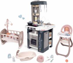 Smoby Set bucătărie și scaun de masă Tefal Studio Kitchen 360° Smoby electronică cu sunete realiste cu leagăn cădiță și oliță pentru păpușă (SM311056-13) Bucatarie copii