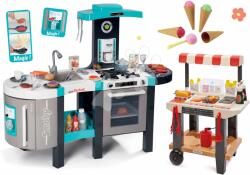 Smoby Set bucătărie electronică Tefal French Touch Bubble Smoby turcoaz cu barbotare magică și cărucior cu îngheţată cu hamburgeri (SM311206-16) Bucatarie copii
