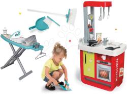 Smoby Set bucătărie electronică Bon Appetit Red&Green Smoby cu sunet şi set de curăţenie cu masă de călcat şi fier de călcat (SM310810-3) Bucatarie copii
