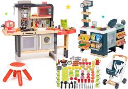 Smoby Restaurant cu bucătărie electronică Chef Corner Restaurant Smoby cu microunde și supermarket Maxi Market cu alimente și vase 100 feluri (SM312303-41) Bucatarie copii