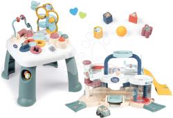 Smoby Set măsuță didactică Activity Table Little Smoby cu garaj și spălătorie auto și un heliport cu o mașinuță de jucărie (SM140303-7)