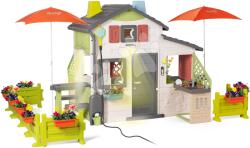 Smoby Căsuță cu două bucătării Friends House DeLuxe Life Smoby extensibilă și măsuțe cu umbrelă și gard (SM810250-N) Casuta pentru copii
