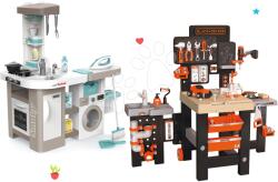 Smoby Set bucătărie electronică cu mașină de spălat și masă de călcat Tefal Cleaning Kitchen 360° Smoby și masă de lucru cu trei compartimente cu mașinuță pliabilă (SM311050-22) Bucatarie copii
