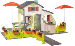 Smoby Căsuță cu o alee cu flori de acces Friends House DeLuxe Life Smoby extensibil și cu două umbrele de soare (SM810250-J) Casuta pentru copii