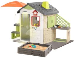 Smoby Casă de joacă pentru podea cu iluminare Life Jura Lodge Smoby cu loc de joacă cu nisip, chicinetă și măsuță cu umbrelă de soare (SM810252-I) Casuta pentru copii