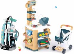 Smoby Set cărucior de curățenie cu aspirator elecronic Cleaning Trolley Vacuum Cleaner Smoby și magazin cu alimente cu casă de marcat electronică (SM330316-9)