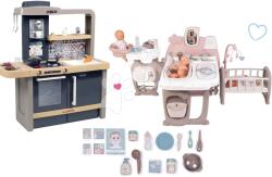 Smoby Set bucătărie electronică cu înălțime reglabilă Tefal Evolutive New Kitchen Smoby și căsuță pentru păpușă cu trei părți și lampă de noapte (SM312308-16) Bucatarie copii