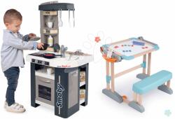 Smoby Set bucătărie și bancă din lemn Tefal Studio Kitchen 360° Smoby electronică, cu sunete realiste și 80 de accesorii cu magneți (SM311056-17) Bucatarie copii